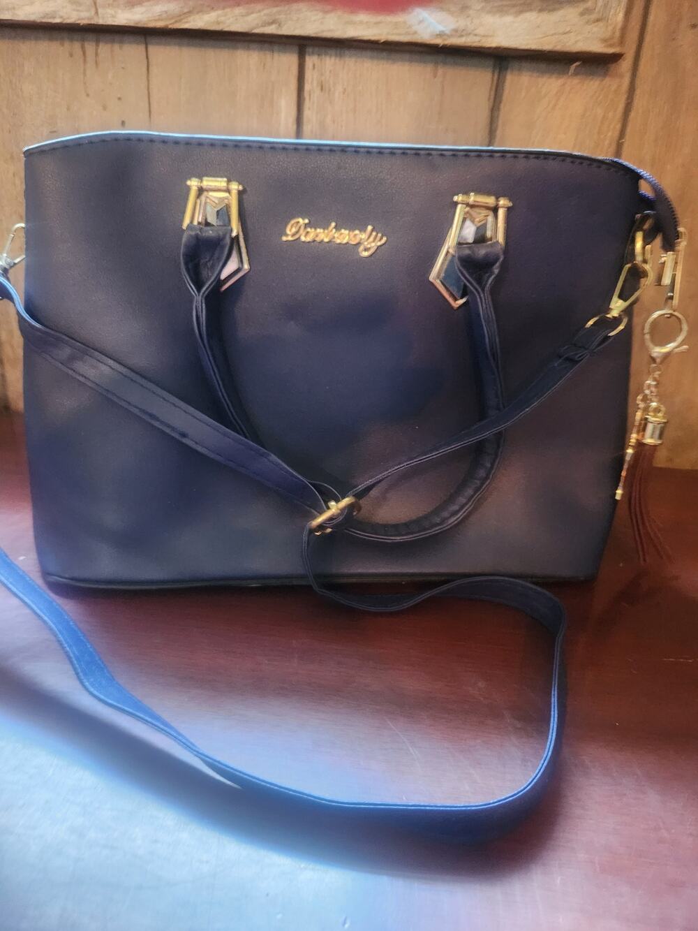 Danbaoly Navy Blue Satchel Handbag Gold Hardware Crossbody Strap